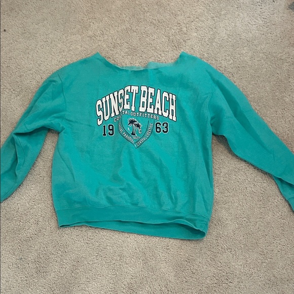 Coastal Outfitters Teal Sweatshirt with Sunset Beach Graphic - Picture 1 of 3